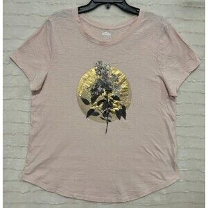 Old Navy Gold Floral Stem Tee, Shirt, Blouse, XL, Women’s Clothing, Pale Pink